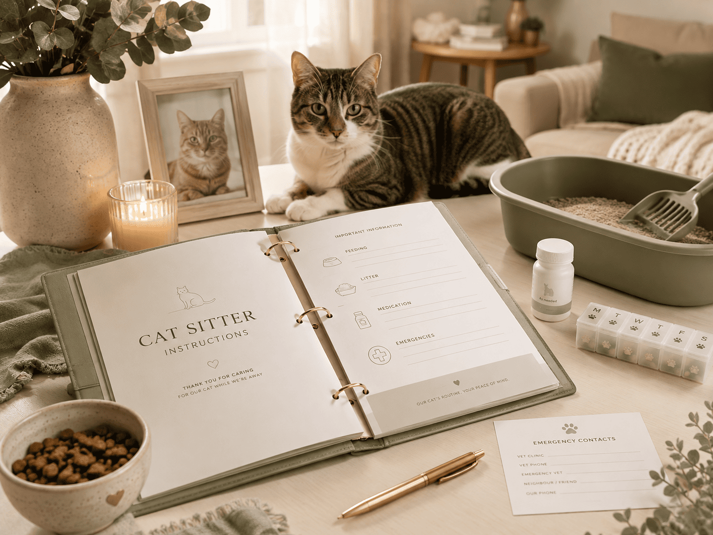 Cat Sitter Instructions Template: Feeding, Litter, Medication and Emergencies