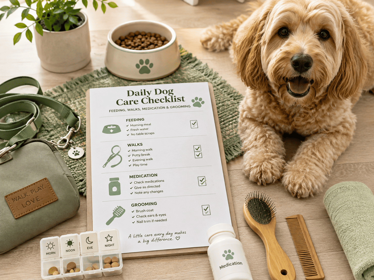 Daily Dog Care Checklist: Feeding, Walks, Medication and Grooming