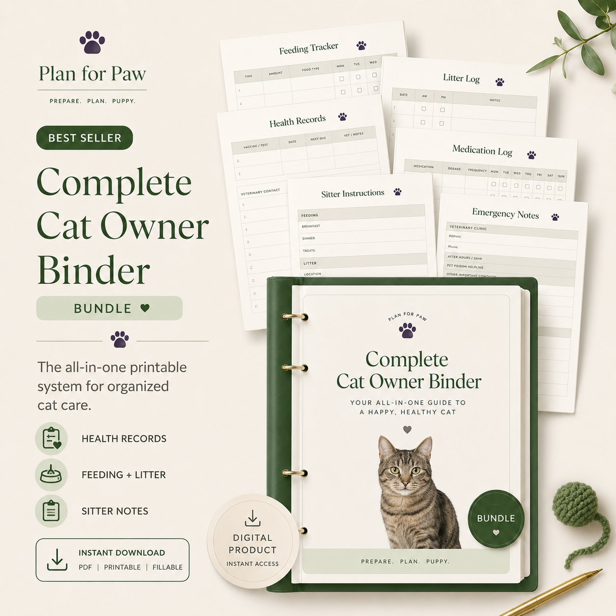 Complete Cat Owner Binder — printable PDF template