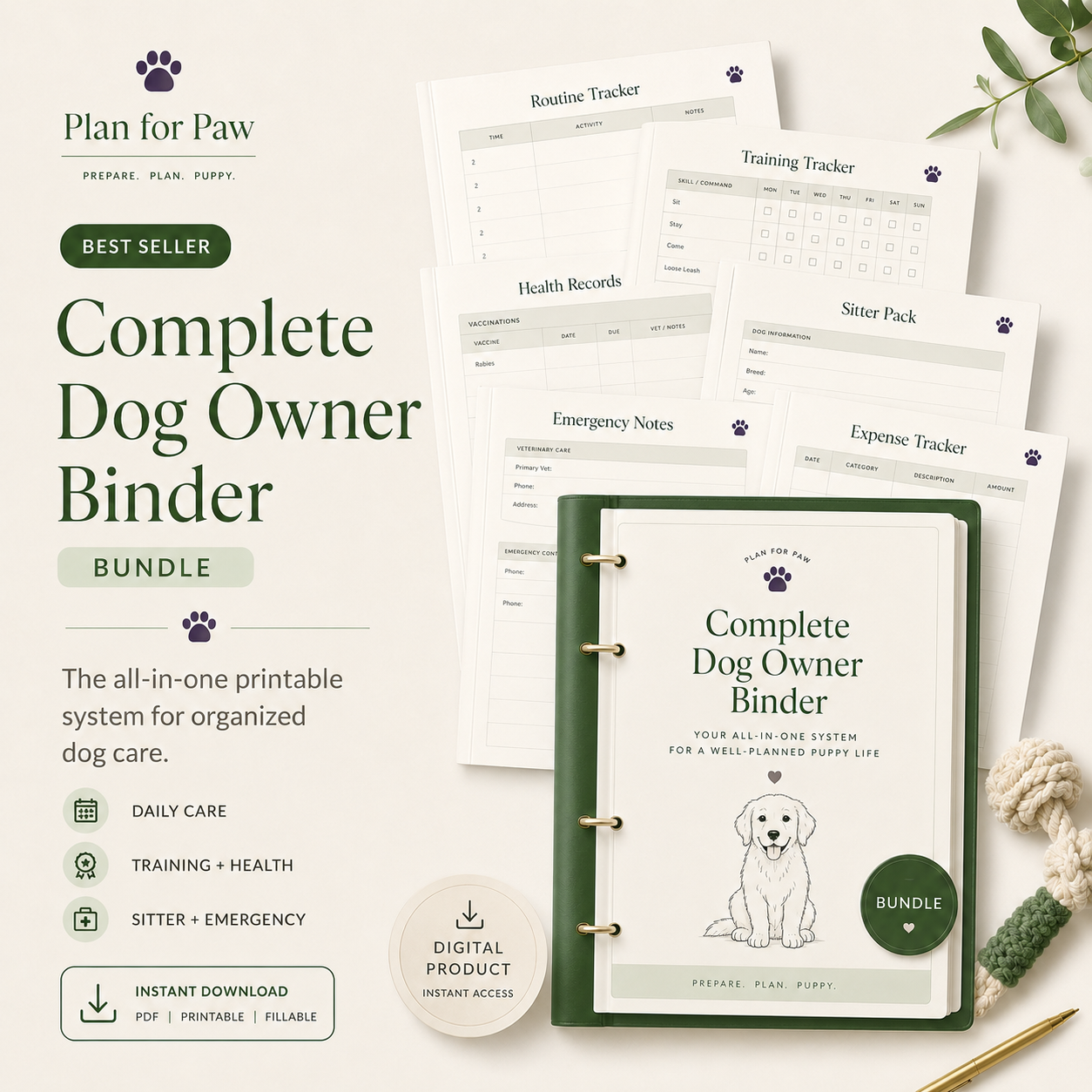 Complete Dog Owner Binder — printable PDF template