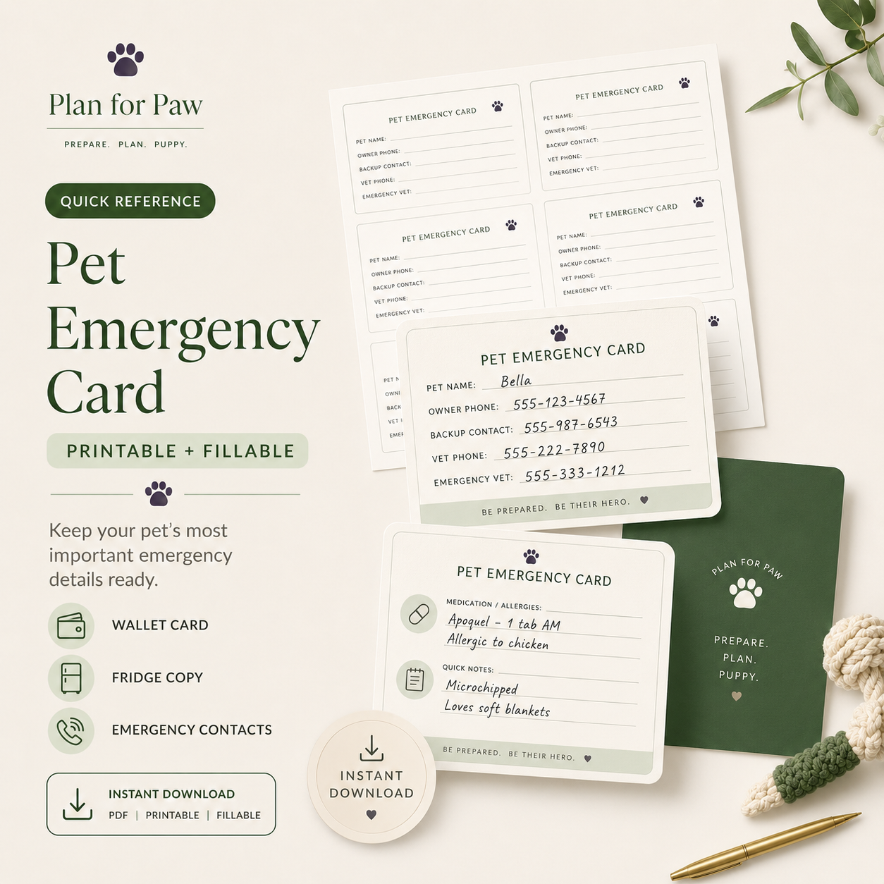 Pet Emergency Card — printable PDF template