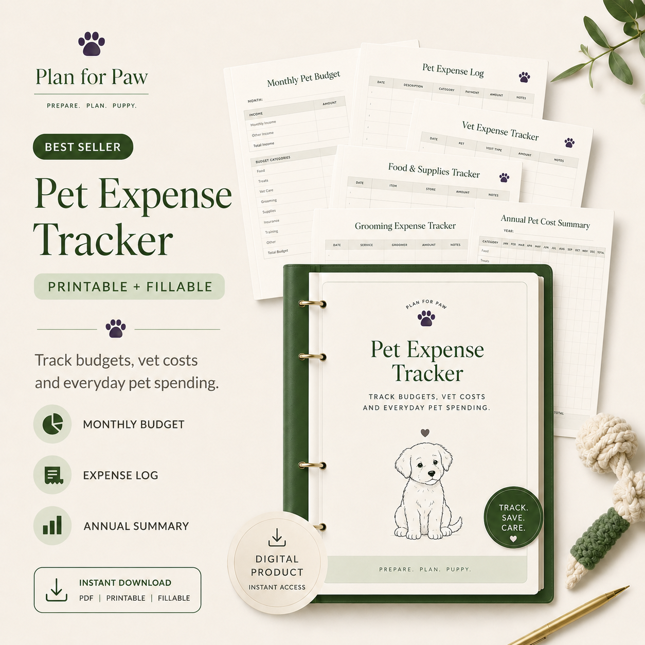 Pet Expense Tracker — printable PDF template