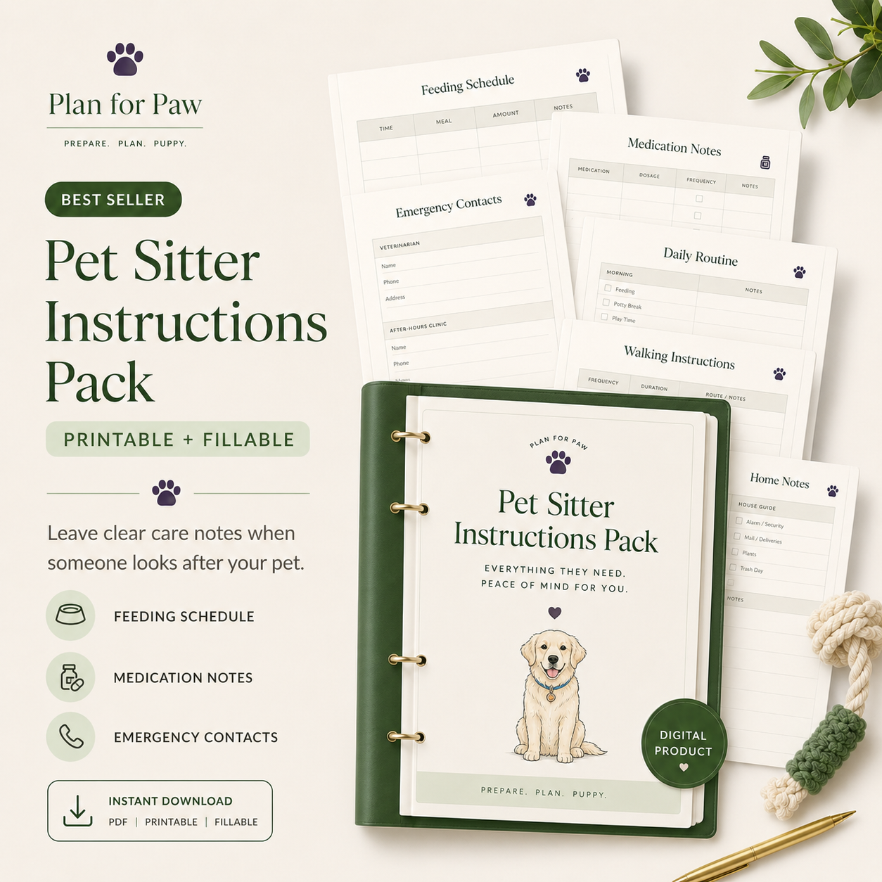 Pet Sitter Instructions Pack — printable PDF template