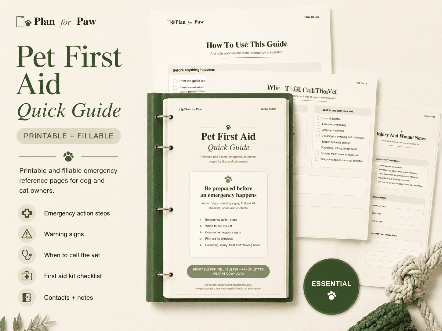 Pet First Aid Quick Guide — printable PDF template